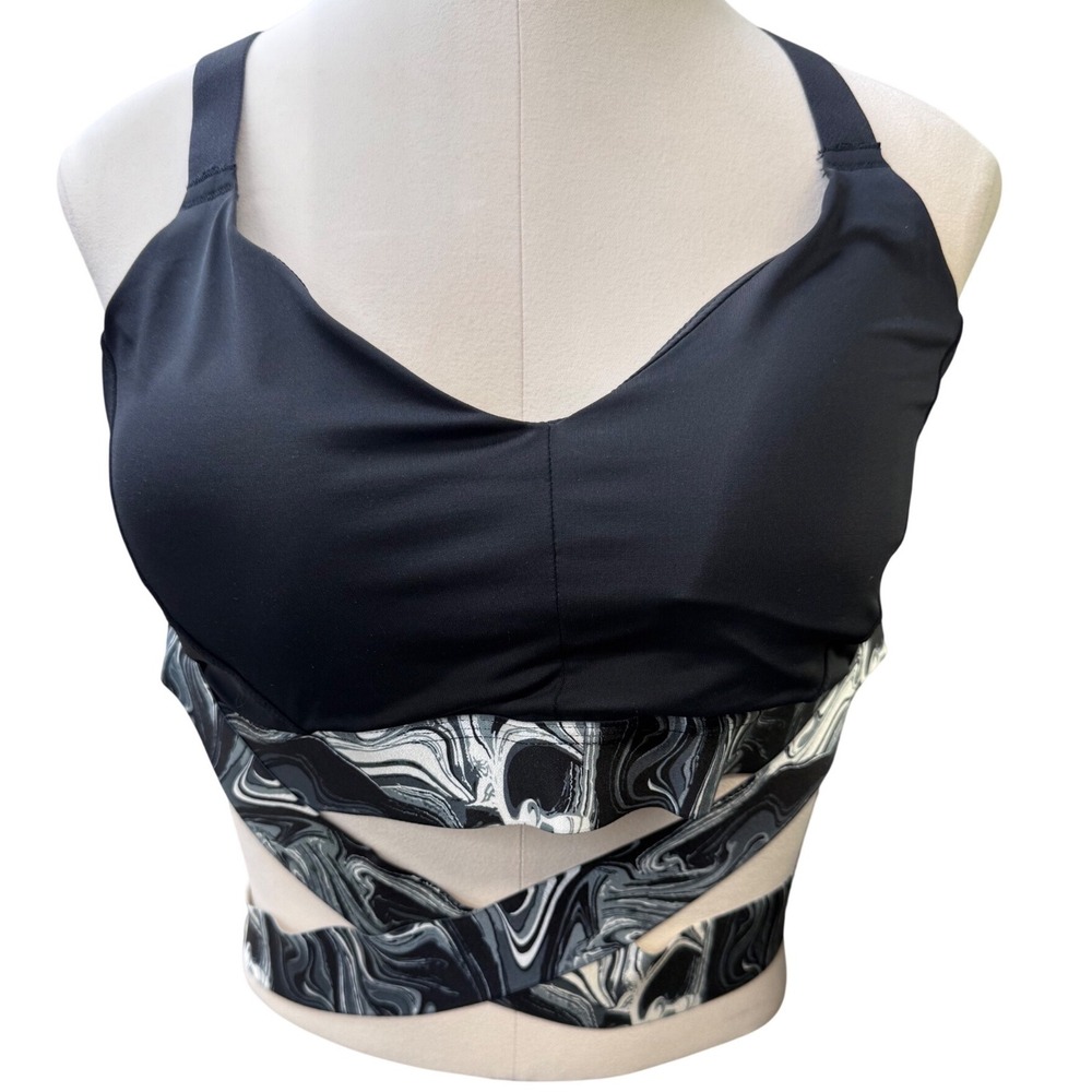 Adore Me Jet Black Marble Print Strappy Wrap Sports Bra XL edgy‎ yoga gym wear